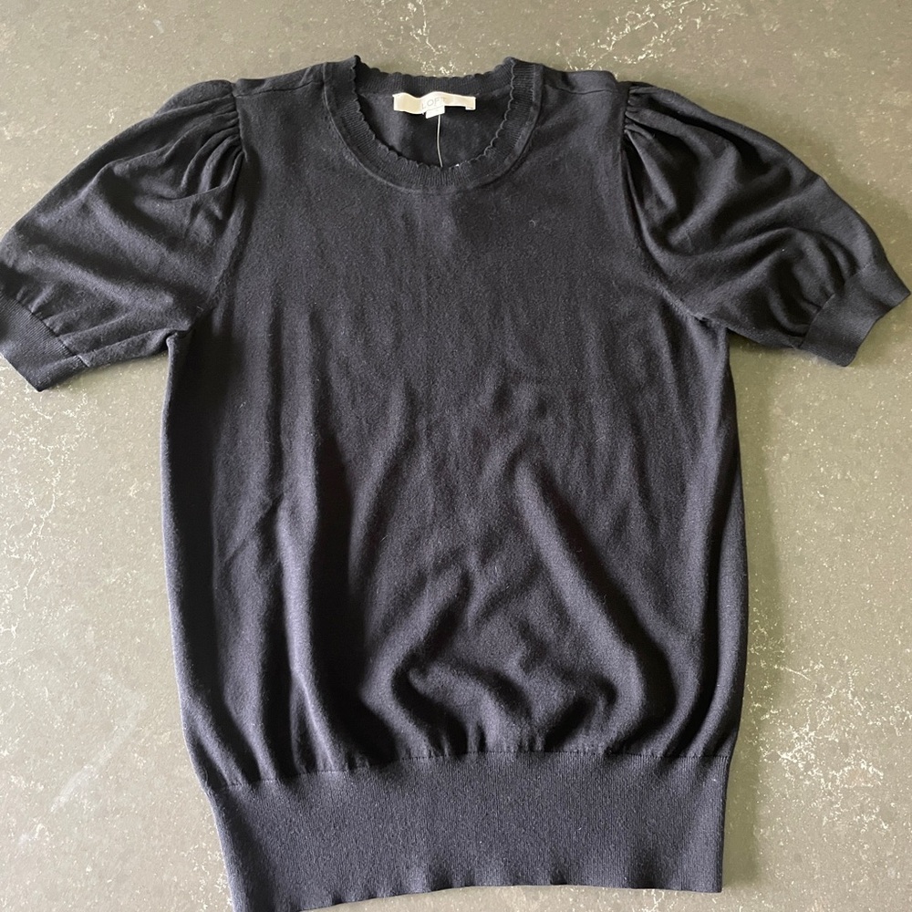 LOFT Black Puff Short Sleeve Sweater Top NWT